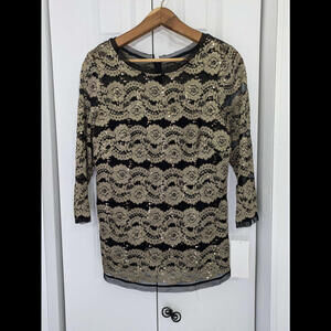 Alex Evenings NWT Women's Large Top Black Gold Brown